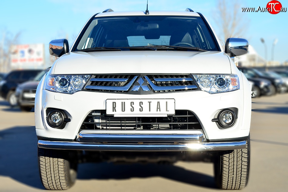 24 699 р. Защита переднего бампера (2 трубыØ63 мм, нержавейка) SLITKOFF Mitsubishi Pajero Sport PB рестайлинг (2013-2017)  с доставкой в г. Йошкар-Ола