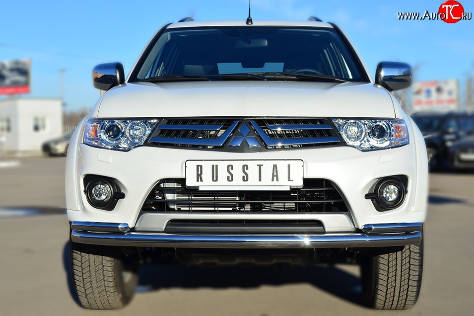 23 749 р. Защита переднего бампера (2 трубыØ63 и 42 мм, нержавейка) SLITKOFF Mitsubishi Pajero Sport PB рестайлинг (2013-2017)  с доставкой в г. Йошкар-Ола