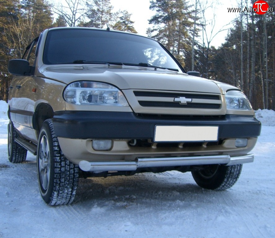 17 549 р. Защита переднего бампера (Ø63 мм ступень, нержавейка) SLITKOFF Chevrolet Niva 2123 дорестайлинг (2002-2008)  с доставкой в г. Йошкар-Ола