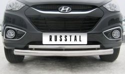 21 299 р. Защита переднего бампера (2 трубыØ76 и 42 мм, нержавейка) SLITKOFF Hyundai IX35 LM дорестайлинг (2009-2013)  с доставкой в г. Йошкар-Ола. Увеличить фотографию 2