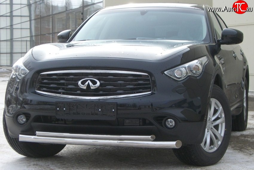 24 849 р. Защита переднего бампера (2 трубыØ63 и 42 мм, нержавейка) SLITKOFF INFINITI FX50 S51 дорестайлинг (2008-2011)  с доставкой в г. Йошкар-Ола