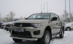 22 749 р. Защита порогов Russtal из трубы d76 мм с пластиковыми вставками для ног Mitsubishi L200 5 KK,KL рестайлинг (2018-2022) (Защита порогов с со скосами на торцах (вариант 1))  с доставкой в г. Йошкар-Ола. Увеличить фотографию 3