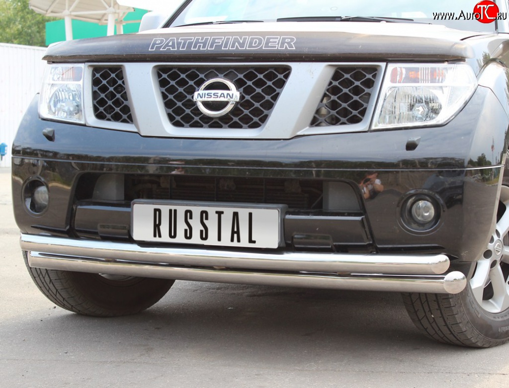 22 649 р. Защита переднего бампера (2 трубыØ76 и 63 мм, нержавейка) SLITKOFF Nissan Pathfinder R51 дорестайлинг (2004-2007)  с доставкой в г. Йошкар-Ола