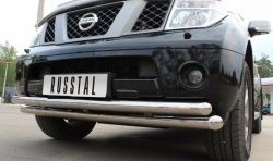 22 649 р. Защита переднего бампера (2 трубыØ76 и 63 мм, нержавейка) SLITKOFF Nissan Pathfinder R51 дорестайлинг (2004-2007)  с доставкой в г. Йошкар-Ола. Увеличить фотографию 2