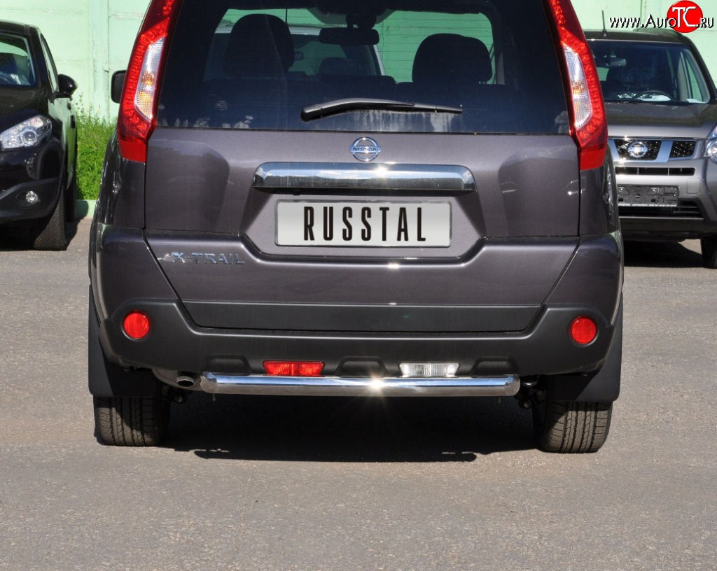 8 799 р. Защита заднего бампера (Ø63 мм, нержавейка) Russtal Nissan X-trail 2 T31 рестайлинг (2010-2015)  с доставкой в г. Йошкар-Ола