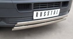 22 299 р. Защита переднего бампера (2 трубыØ75х42 мм, нержавейка) Russtal Volkswagen Transporter T5 дорестайлинг (2003-2009)  с доставкой в г. Йошкар-Ола. Увеличить фотографию 2