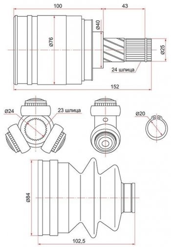 ШРУС SAT (внутренний, 23*24*40)  Almera ( N15,  N16), Bluebird Sylphy  седан, Sunny  N14, Wingroad  2 Y11