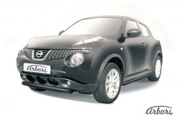 1 799 р. Защита переднего бампера 2WD Arbori (черная, 2 трубы d57 и 42 mm) Nissan Juke 1 YF15 рестайлинг (2014-2020)  с доставкой в г. Йошкар-Ола. Увеличить фотографию 1