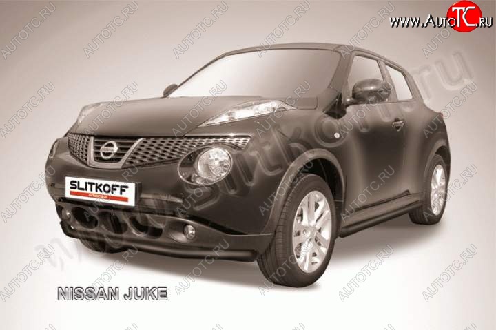 8 949 р. Защита переднего бампера из трубы d57 Slitkoff Nissan Juke 1 YF15 рестайлинг (2014-2020) (Цвет: серебристый)  с доставкой в г. Йошкар-Ола