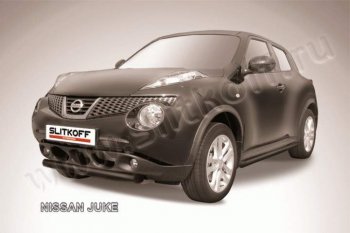 6 949 р. Защита переднего бампер Slitkoff Nissan Juke 1 YF15 дорестайлинг (2010-2014) (Цвет: серебристый)  с доставкой в г. Йошкар-Ола. Увеличить фотографию 1