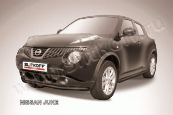 7 999 р. Защита переднего бампер Slitkoff Nissan Juke 1 YF15 рестайлинг (2014-2020) (Цвет: серебристый)  с доставкой в г. Йошкар-Ола. Увеличить фотографию 1