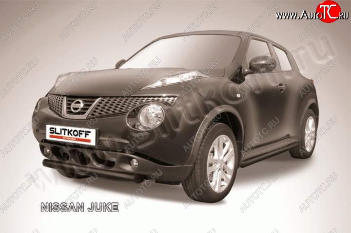 7 699 р. Защита переднего бампер Slitkoff Nissan Juke 1 YF15 рестайлинг (2014-2020) (Цвет: серебристый)  с доставкой в г. Йошкар-Ола