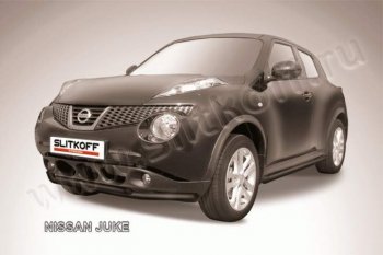 9 249 р. Защита переднего бампера из труб d57 и d42 Slitkoff Nissan Juke 1 YF15 рестайлинг (2014-2020) (Цвет: серебристый)  с доставкой в г. Йошкар-Ола. Увеличить фотографию 1