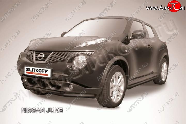 10 249 р. Защита переднего бампера из труб d57 и d42 Slitkoff Nissan Juke 1 YF15 дорестайлинг (2010-2014) (Цвет: серебристый)  с доставкой в г. Йошкар-Ола