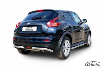 10 619 р. Защита заднего бампера Arbori (уголки, нержавейка, 1 труба d57 mm). Nissan Juke 1 YF15 рестайлинг (2014-2020)  с доставкой в г. Йошкар-Ола. Увеличить фотографию 2