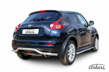 14 759 р. Защита заднего бампера Arbori (волна, нержавейка, 1 труба d57 mm).  Nissan Juke  1 YF15 (2010-2020) дорестайлинг, рестайлинг (4WD)  с доставкой в г. Йошкар-Ола. Увеличить фотографию 2