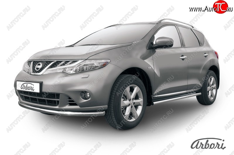 13 499 р. Защита переднего бампера Arbori (нержавейка, 1 труба d57 mm). Nissan Murano 2 Z51 рестайлинг (2010-2016)  с доставкой в г. Йошкар-Ола