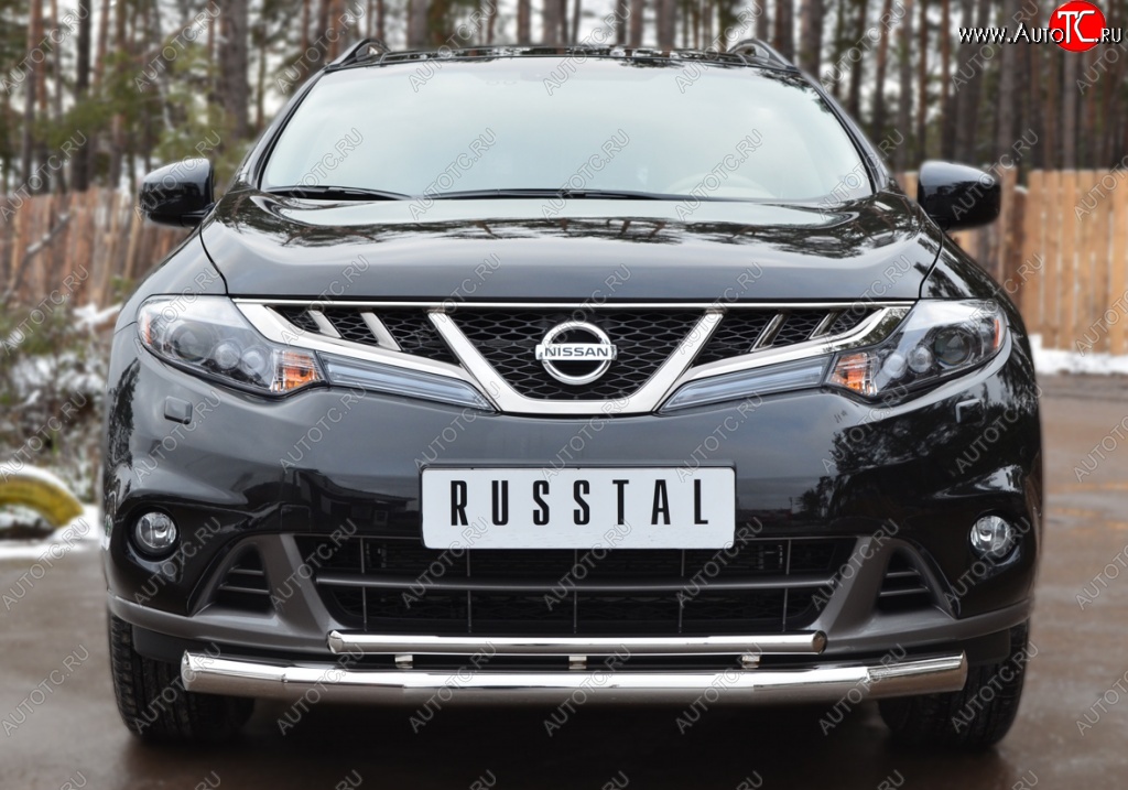 20 399 р. Защита переднего бампера (2 трубы Ø76 и 42 мм, нержавейка) SLITKOFF  Nissan Murano  2 Z51 (2010-2016) рестайлинг  с доставкой в г. Йошкар-Ола