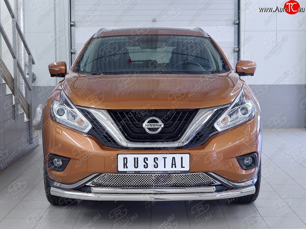 22 449 р. Защита переднего бампера (2 трубыØ63 и 42 мм, нержавейка) SLITKOFF Nissan Murano 3 Z52 дорестайлинг (2015-2022)  с доставкой в г. Йошкар-Ола