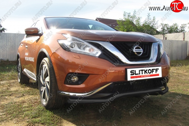 14 299 р. защита переднего бампера Slitkoff Nissan Murano 3 Z52 дорестайлинг (2015-2022) (Цвет: серебристый)  с доставкой в г. Йошкар-Ола