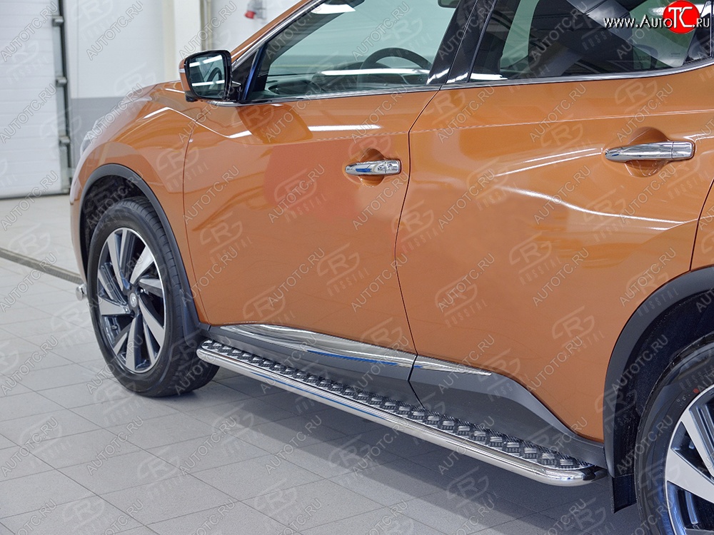 26 999 р. Порожки для ног (Ø42) SLITKOFF  Nissan Murano  3 Z52 (2015-2024) дорестайлинг, рестайлинг (лист - алюминий, профиль - нержавейка)  с доставкой в г. Йошкар-Ола