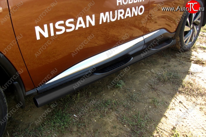 16 349 р. Защита порогов Slitkoff Nissan Murano 3 Z52 дорестайлинг (2015-2022) (Цвет: серебристый)  с доставкой в г. Йошкар-Ола