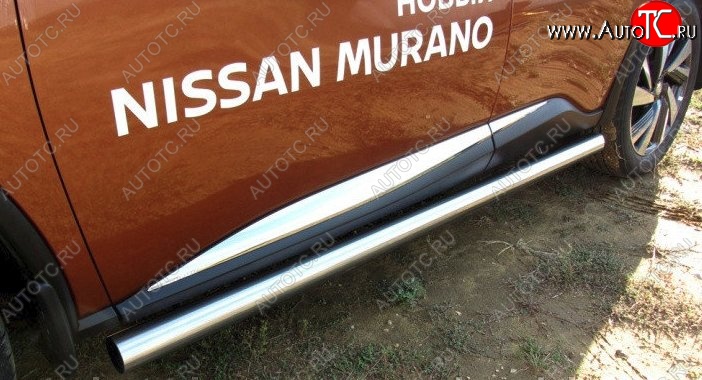 18 949 р. Защита порогов из круглой трубы диаметром 76 мм Slitkoff Nissan Murano 3 Z52 дорестайлинг (2015-2022) (Нержавейка, Полированная)  с доставкой в г. Йошкар-Ола