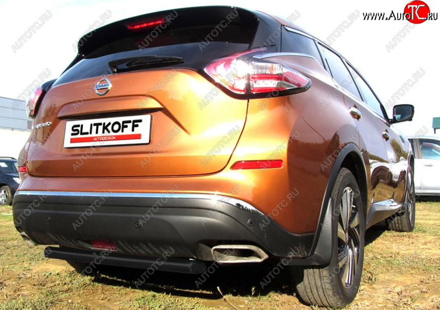 5 599 р. Защита заднего бампера Slitkoff (Ø 57, короткая) Nissan Murano 3 Z52 дорестайлинг (2015-2022) (Сталь с полимерным покрытием. Цвет: черный)  с доставкой в г. Йошкар-Ола