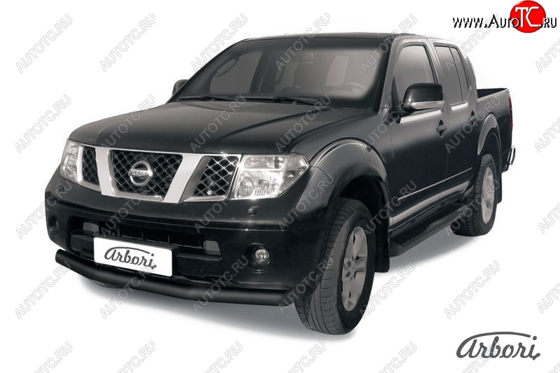 7 019 р. Защита переднего бампера Arbori (черная, 1 труба d76 mm). Nissan Navara 2 D40 дорестайлинг (2004-2010)  с доставкой в г. Йошкар-Ола