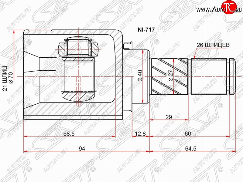 3 299 р. Шрус (внутренний/правый) SAT (21*26*40 мм)  Nissan Note  1 (2004-2013) E11 дорестайлинг, E11 рестайлинг  с доставкой в г. Йошкар-Ола