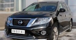 12 599 р. Защита переднего бампера (2 трубыØ63 и 42 мм, нержавейка) SLITKOFF Nissan Pathfinder R52 дорестайлинг (2012-2017)  с доставкой в г. Йошкар-Ола. Увеличить фотографию 2