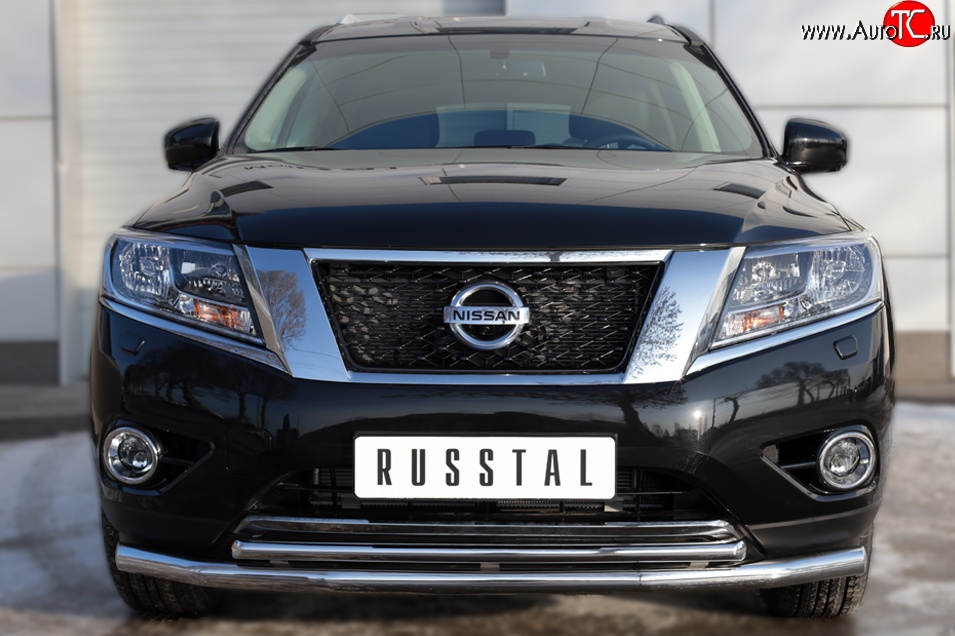 12 599 р. Защита переднего бампера (2 трубыØ63 и 42 мм, нержавейка) SLITKOFF Nissan Pathfinder R52 дорестайлинг (2012-2017)  с доставкой в г. Йошкар-Ола