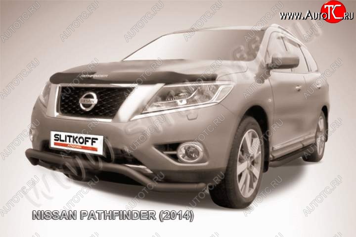 9 499 р. защита переднего бампера Slitkoff Nissan Pathfinder R52 дорестайлинг (2012-2017) (Цвет: серебристый)  с доставкой в г. Йошкар-Ола