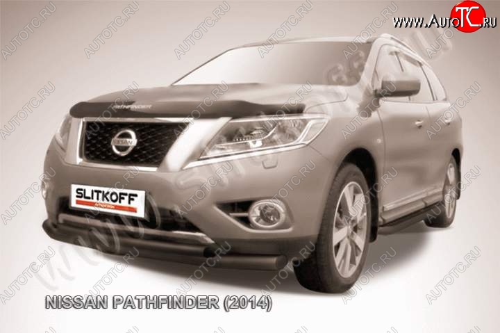 10 399 р. Защита переднего бампер Slitkoff Nissan Pathfinder R52 дорестайлинг (2012-2017) (Цвет: серебристый)  с доставкой в г. Йошкар-Ола