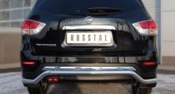 14 799 р. Защита заднего бампера (Ø63 мм волна, нержавейка) SLITKOFF Nissan Pathfinder R52 дорестайлинг (2012-2017)  с доставкой в г. Йошкар-Ола. Увеличить фотографию 4