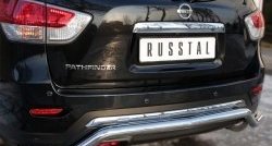 Защита заднего бампера (Ø63 мм волна, нержавейка) SLITKOFF Nissan Pathfinder R52 дорестайлинг (2012-2017)