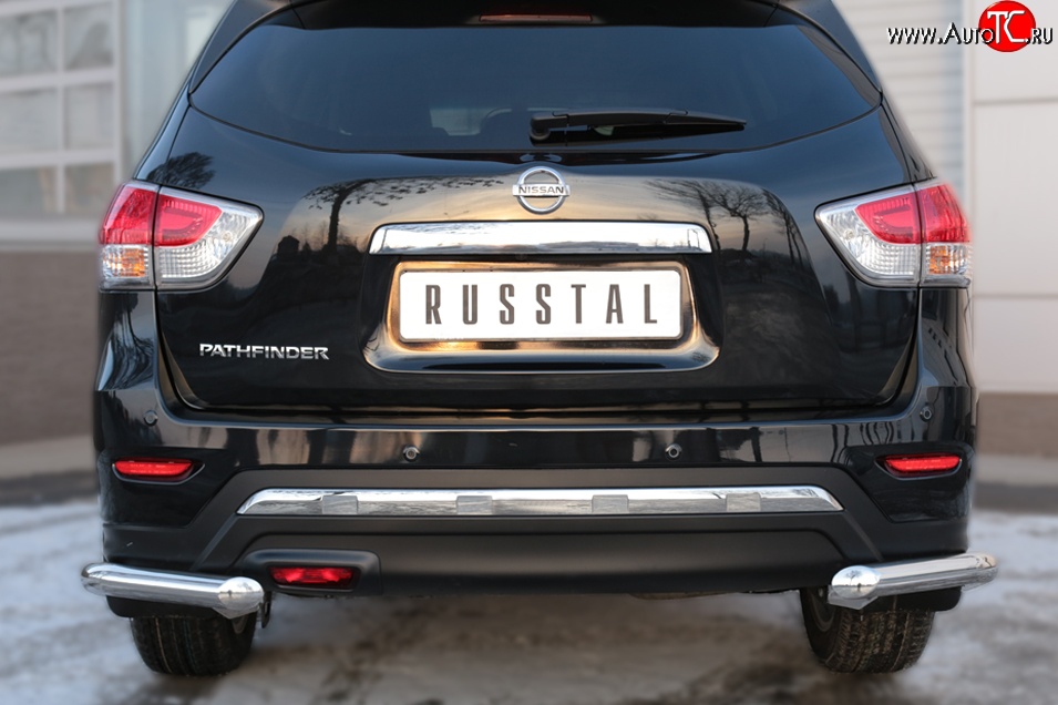 17 999 р. Защита заднего бампера (Ø63 мм уголки, нержавейка) SLITKOFF  Nissan Pathfinder  R52 (2012-2017) дорестайлинг  с доставкой в г. Йошкар-Ола