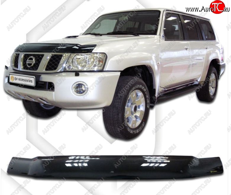 2 269 р. Дефлектор капота CA-Plastiс  Nissan Patrol  5 (2004-2010) Y61 2-ой рестайлинг (серия Classic черный, Без надписи)  с доставкой в г. Йошкар-Ола