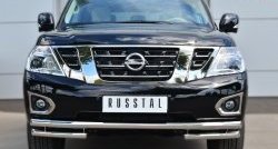 Защита переднего бампера (Ø63 мм с углами, нержавейка) SLITKOFF Nissan Patrol 6 Y62 дорестайлинг (2010-2014)