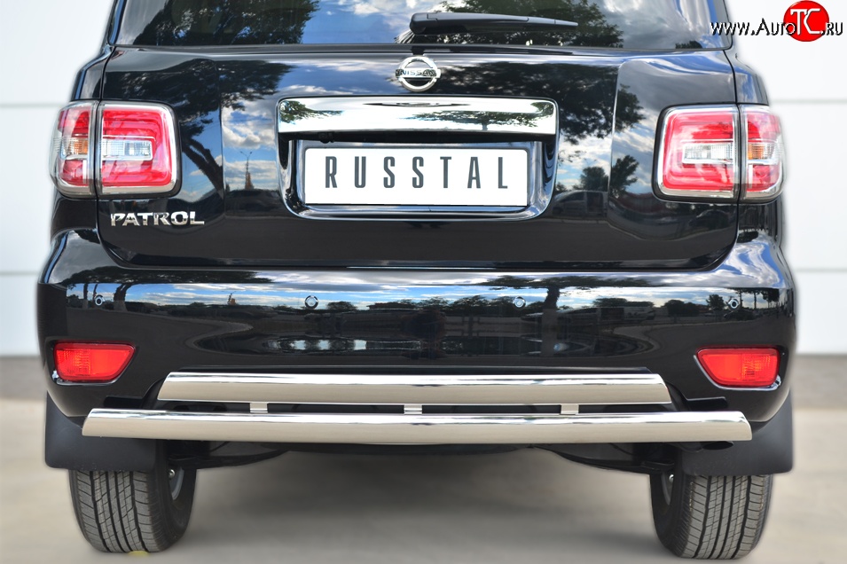 27 999 р. Защита заднего бампера (2 трубы Ø76х42 мм, нержавейка) Russtal Nissan Patrol 6 Y62 рестайлинг (2014-2017)  с доставкой в г. Йошкар-Ола