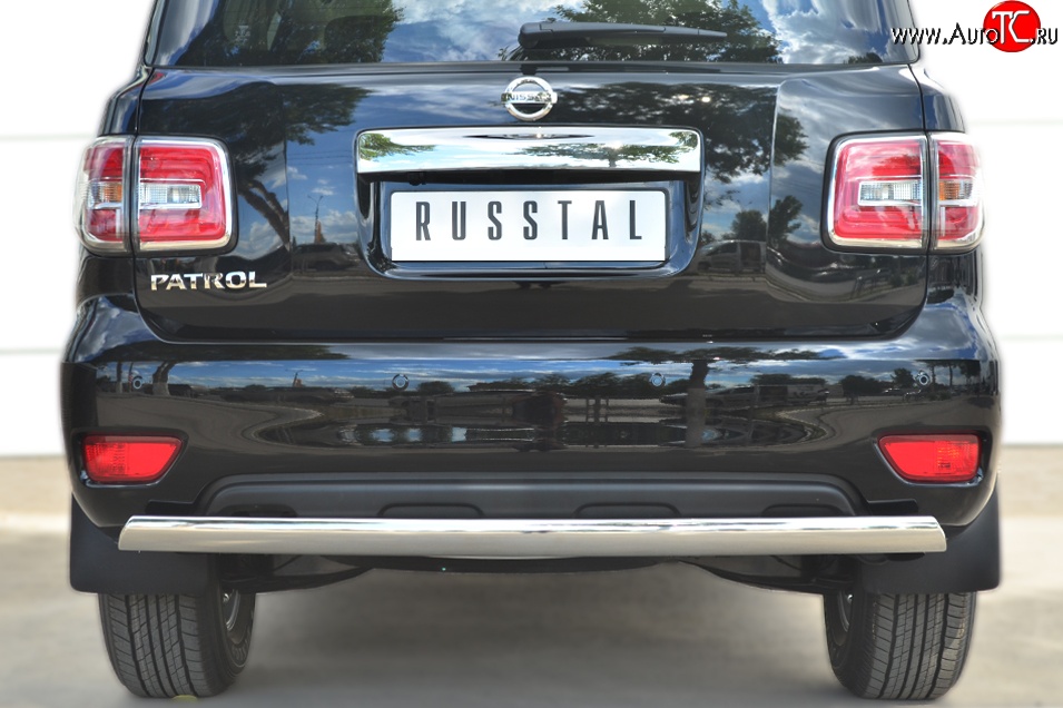 15 649 р. Защита заднего бампера (Ø75x42 мм, нержавейка) Russtal Nissan Patrol 6 Y62 рестайлинг (2014-2017)  с доставкой в г. Йошкар-Ола