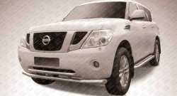 Двойная защита переднего бампера из двух труб диаметром 76 и 57 мм Slitkoff Nissan Patrol 6 Y62 дорестайлинг (2010-2014)