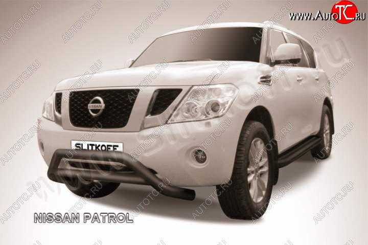 35 899 р. Кенгурятник d76 низкий широкий с перемычкой Nissan Patrol 6 Y62 дорестайлинг (2010-2014) (Цвет: серебристый)  с доставкой в г. Йошкар-Ола