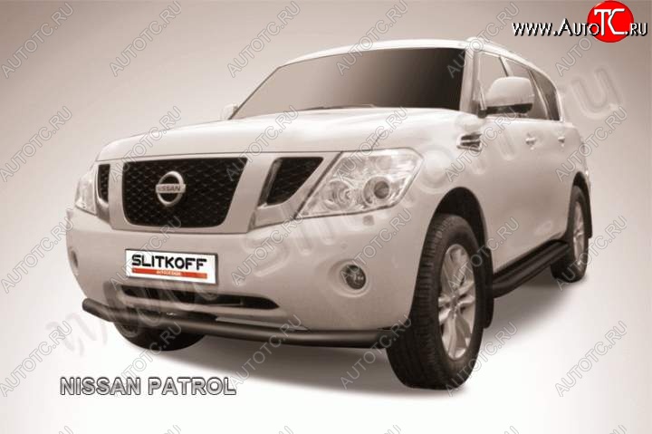 12 649 р. Защита переднего бампер Slitkoff  Nissan Patrol  6 (2010-2014) Y62 дорестайлинг (Цвет: серебристый)  с доставкой в г. Йошкар-Ола