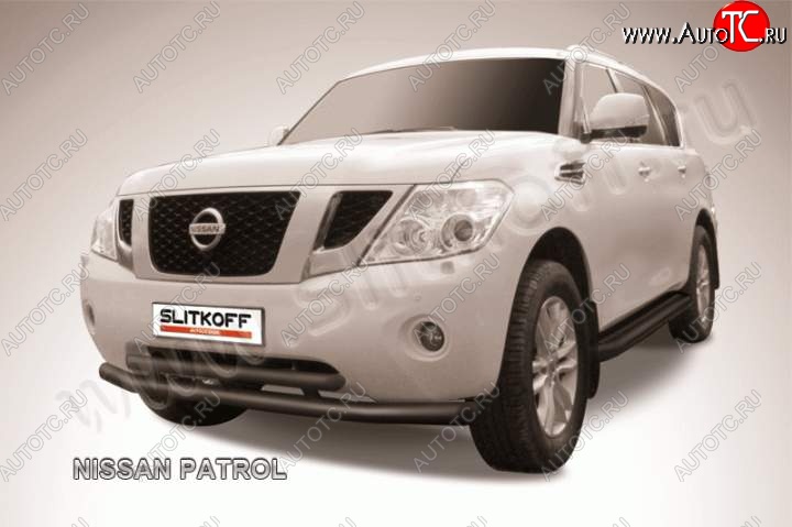 18 849 р. Защита переднего бампер Slitkoff  Nissan Patrol  6 (2010-2014) Y62 дорестайлинг (Цвет: серебристый)  с доставкой в г. Йошкар-Ола