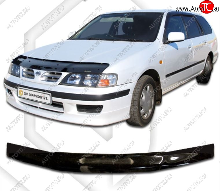 1 899 р. Дефлектор капота CA-Plastiс  Nissan Primera  седан (1995-2000) P11 дорестайлинг (Classic черный, Без надписи)  с доставкой в г. Йошкар-Ола