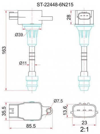 1 499 р. Катушка зажигания (QR20D# / QR25DD) SAT  Nissan Primera ( 3 седан,  3 универсал) (2001-2008) P12, P12  с доставкой в г. Йошкар-Ола. Увеличить фотографию 1