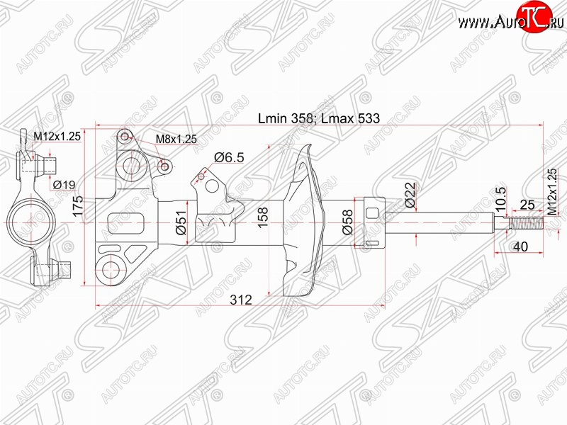 4 579 р. Правый амортизатор передний SAT Nissan Primera 3 седан P12 (2001-2008)  с доставкой в г. Йошкар-Ола