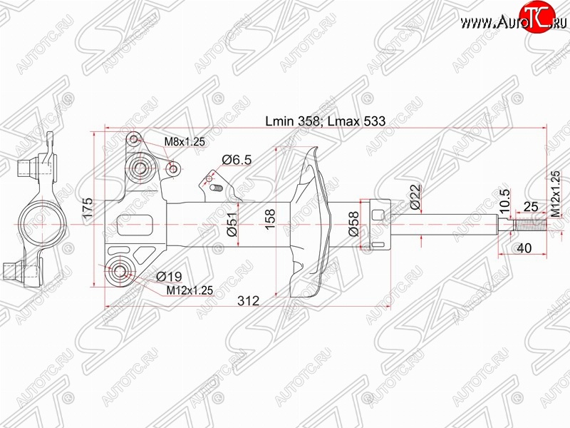 4 579 р. Левый амортизатор передний SAT Nissan Primera 3 седан P12 (2001-2008)  с доставкой в г. Йошкар-Ола