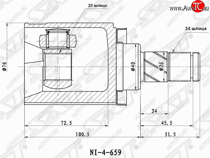 2 999 р. Правый шрус (внутренний) SAT (23*24*40 мм) Nissan Primera 3 универсал P12 (2002-2008)  с доставкой в г. Йошкар-Ола